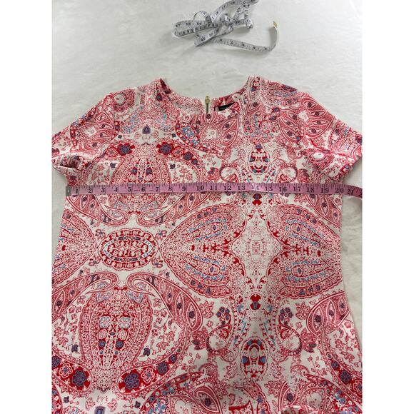 Adrienne Vittadini Red Paisley Shift Short Sleeve Dress 10 Spring Wedding Guest - Picture 5 of 6